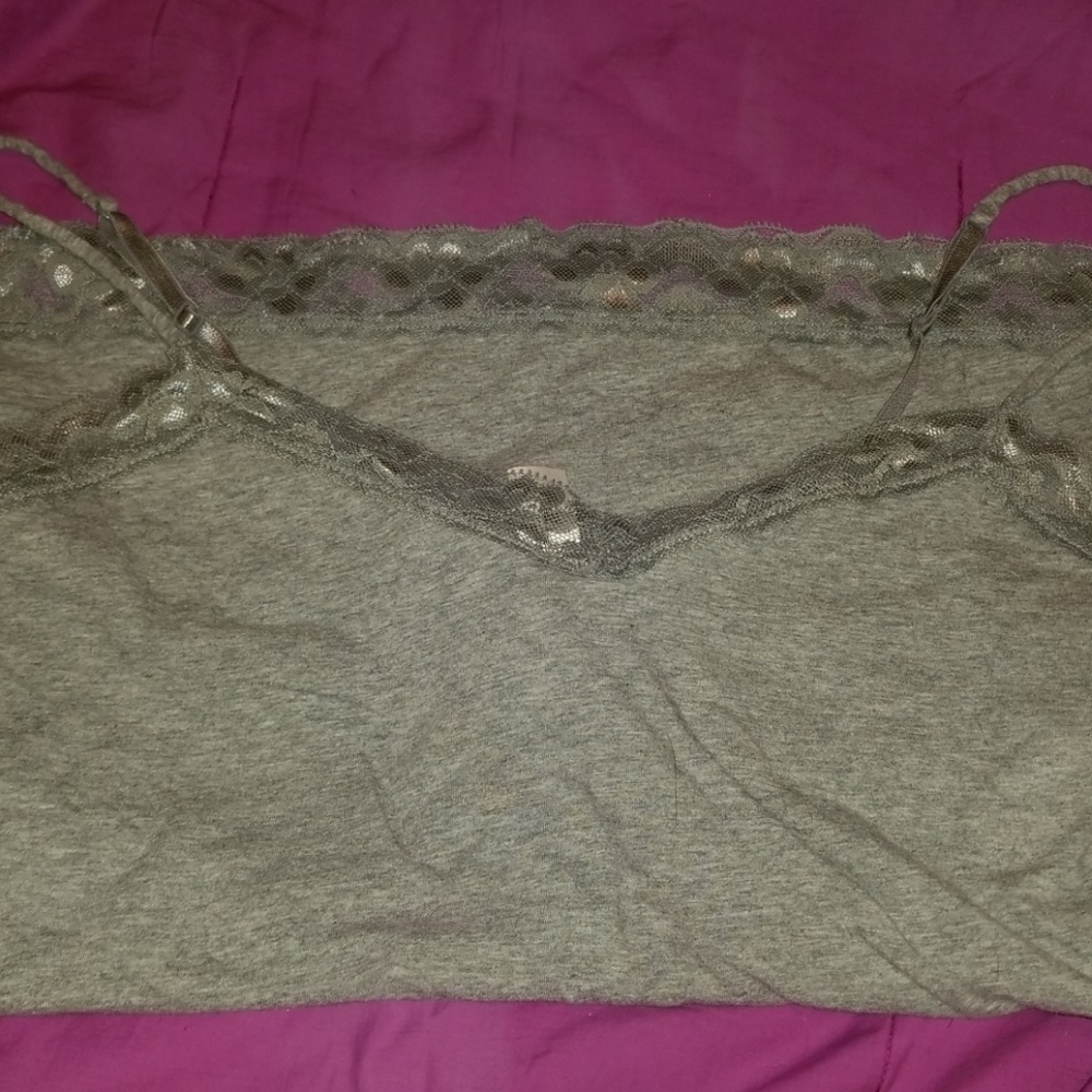 Gray cotton and lace camisole